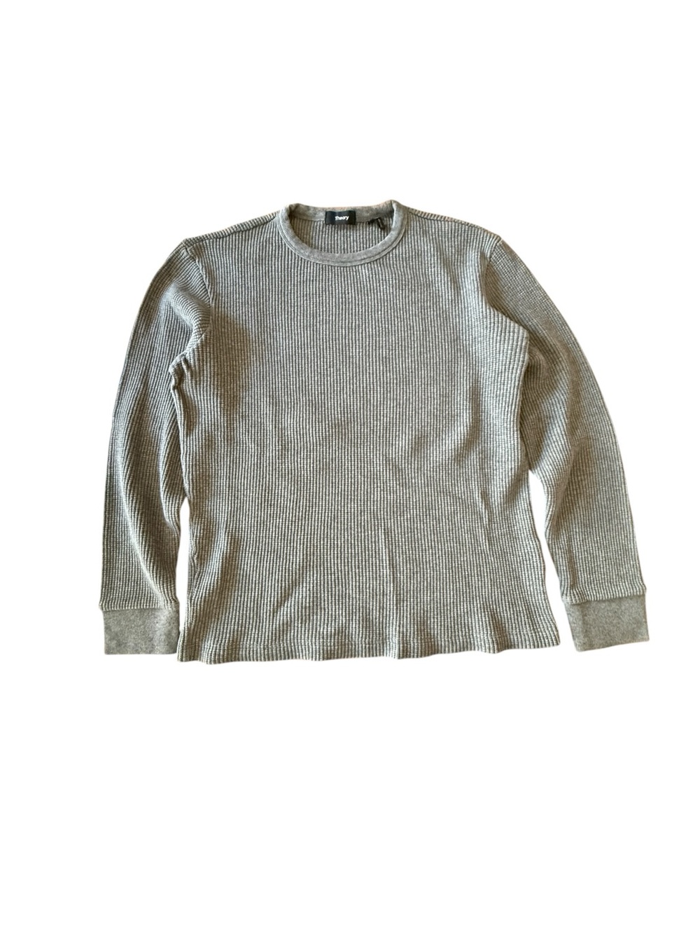 Theory Gray Cotton Waffle Knit Thermal Crewneck Pullover Sweatshirt Men’s M